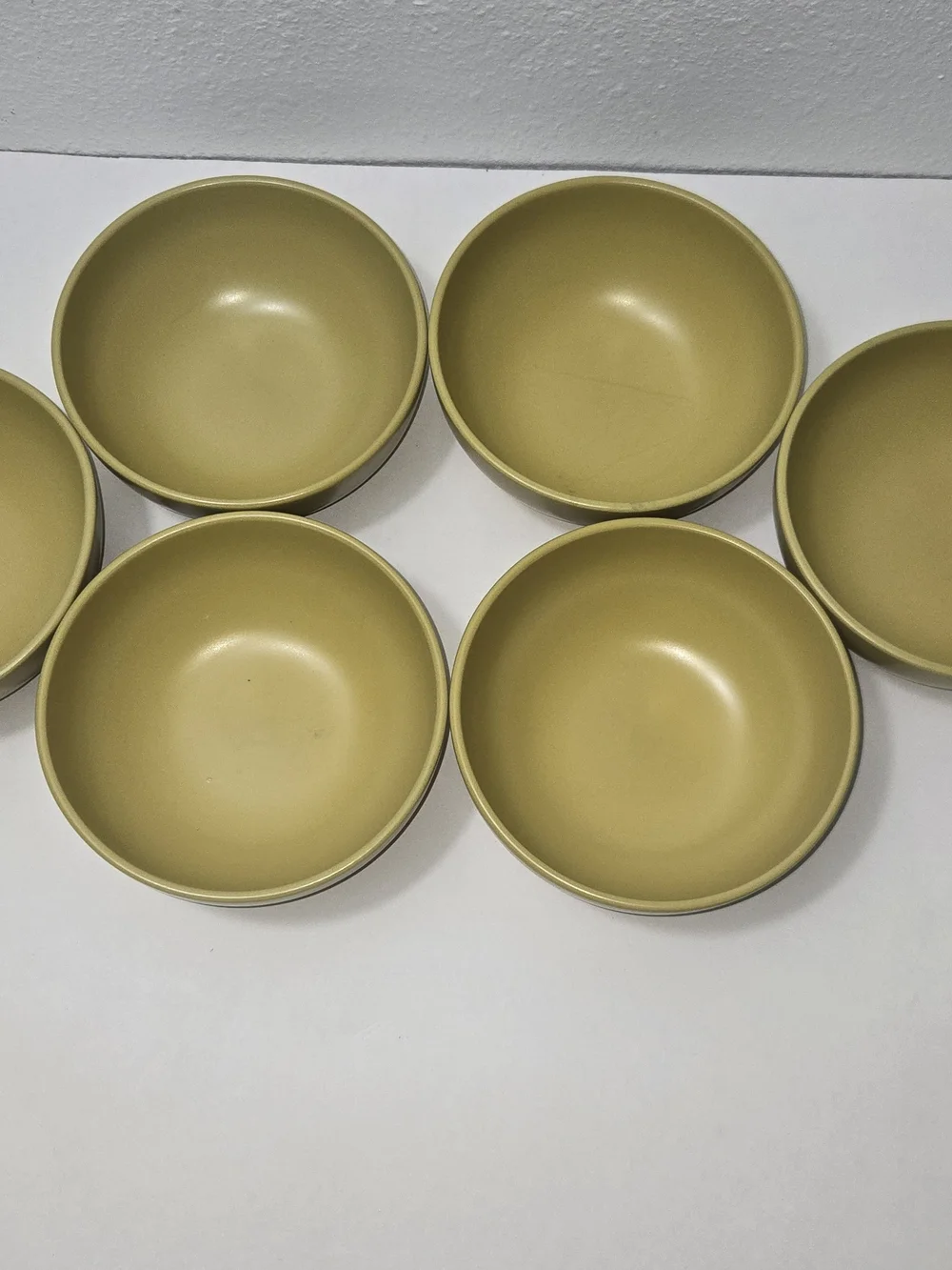 Crate&Barrel Olive Mustard Ceramic Serving Bowls - Set of 6